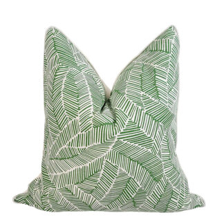 TROPICAL ABSTRACT LEAF PILLOW IN GREEN